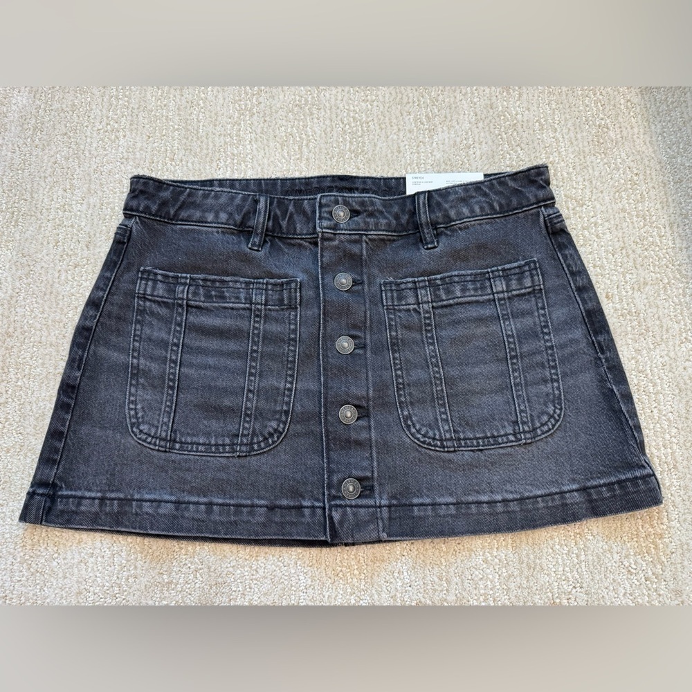 NWT AE Stretch Low-Rise A-Line Denim Cargo Mini Skirt 8 - Picture 4 of 10